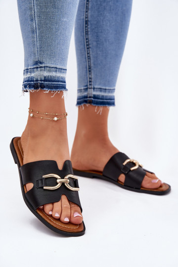 Pantofole Appartamento delle donne Con decorazioni Detalem colore nero Amiresna