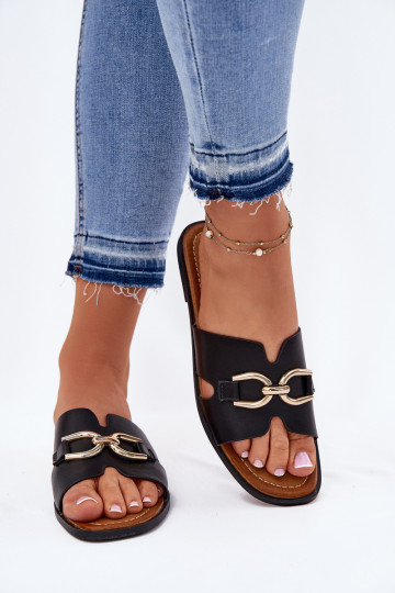 Pantofole Appartamento delle donne Con decorazioni Detalem colore nero Amiresna 2