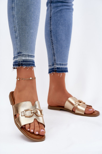 Pantofole Appartamento delle donne Con decorazioni Detalem colore dorato Amiresna