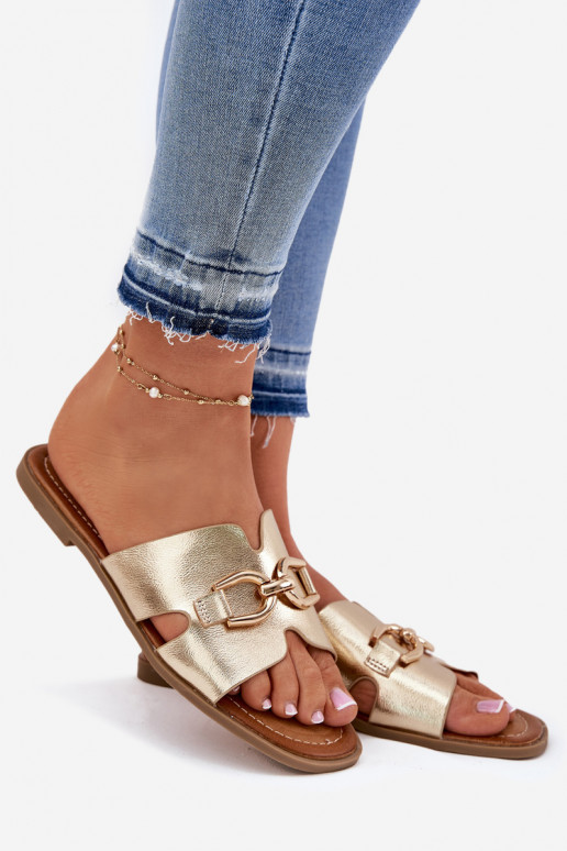 Pantofole Appartamento delle donne Con decorazioni Detalem colore dorato Amiresna Pantofole Appartamento delle donne Con decorazioni Detalem colore dorato Amiresna