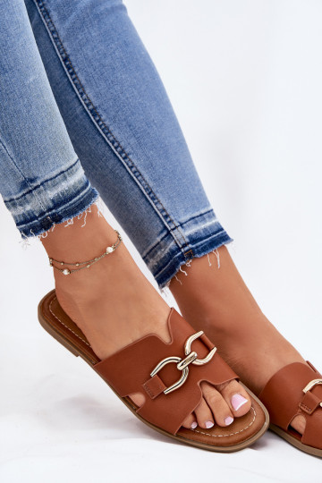 Pantofole Appartamento delle donne Con decorazioni Detalem colore marrone Amiresna