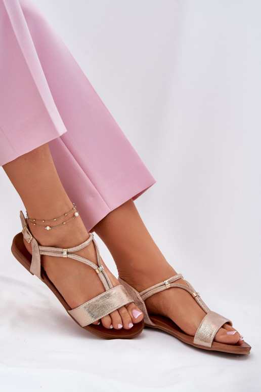 Femminile Sandali bassi con strisce S.Barski KV51-120 colore oro rosa Femminile Sandali bassi con strisce S.Barski KV51-120 colore oro rosa