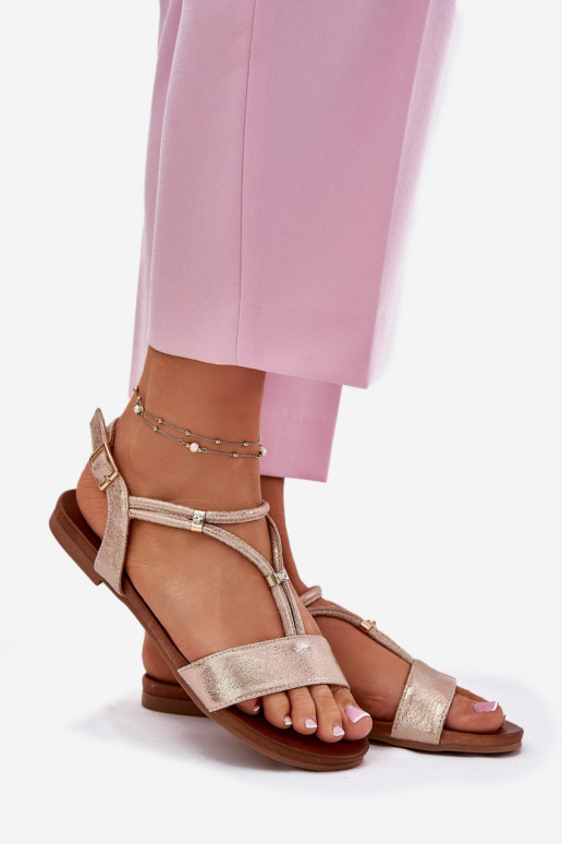 Femminile Sandali bassi con strisce S.Barski KV51-120 colore oro rosa Femminile Sandali bassi con strisce S.Barski KV51-120 colore oro rosa