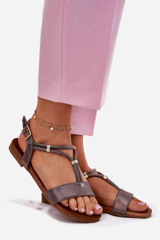 Femminile Sandali bassi con strisce S.Barski KV51-120 colore grigio Femminile Sandali bassi con strisce S.Barski KV51-120 colore grigio