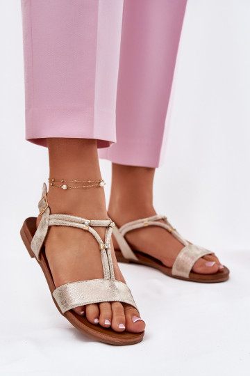 Femminile Sandali bassi con strisce S.Barski KV51-120 colore dorato