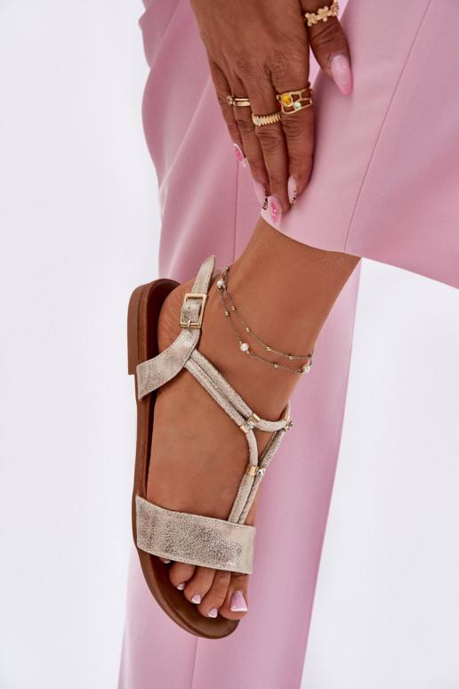 Femminile Sandali bassi con strisce S.Barski KV51-120 colore dorato Femminile Sandali bassi con strisce S.Barski KV51-120 colore dorato