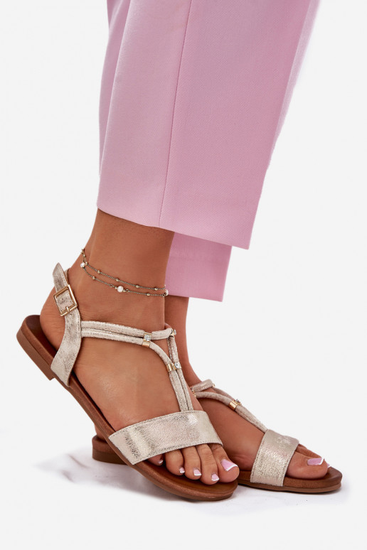 Femminile Sandali bassi con strisce S.Barski KV51-120 colore dorato Femminile Sandali bassi con strisce S.Barski KV51-120 colore dorato