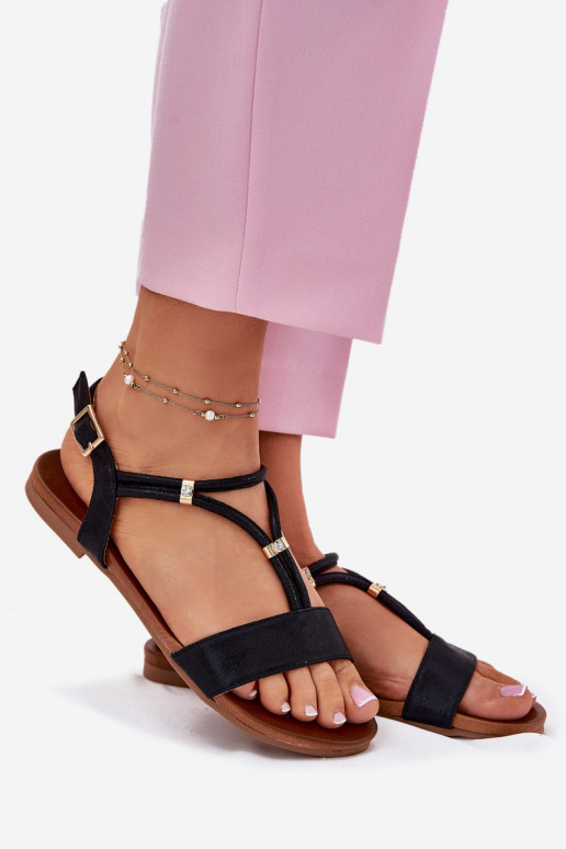 Femminile Sandali bassi con strisce S.Barski KV51-120 colore nero Femminile Sandali bassi con strisce S.Barski KV51-120 colore nero