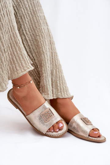 Pantofole piatte da donna con ornamenti S.Barski KV51-089 colore dorato