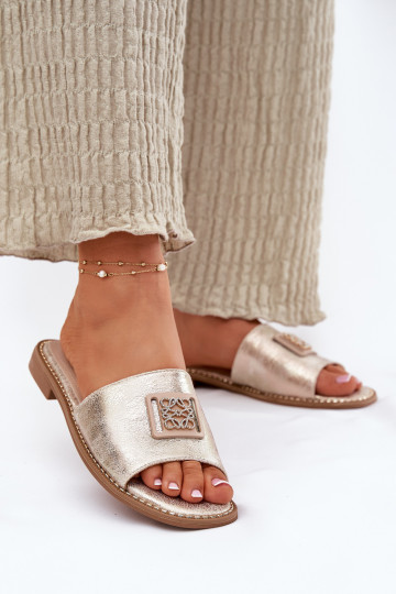 Pantofole piatte da donna con ornamenti S.Barski KV51-089 colore dorato 2