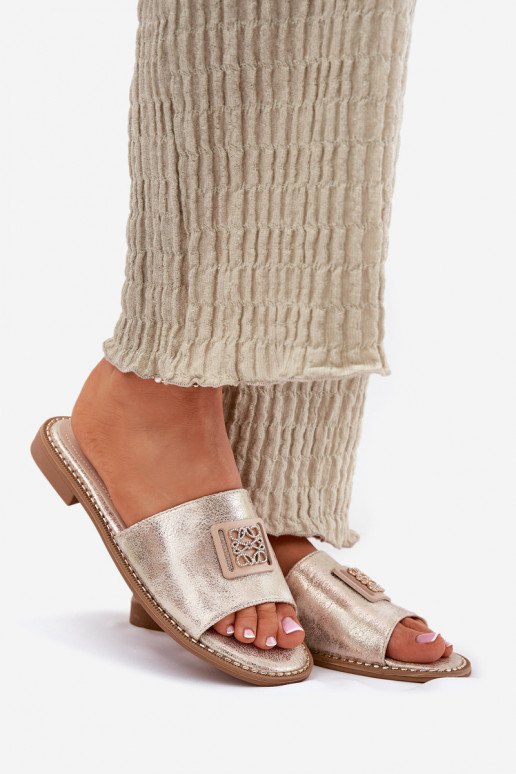 Pantofole piatte da donna con ornamenti S.Barski KV51-089 colore dorato