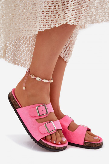 Pantofole da donna con fibbie neon colore rosa Oliena