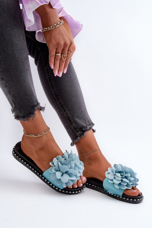 Pantofole da donna Ozdobione con motivi florealiami colore blu Cellanen