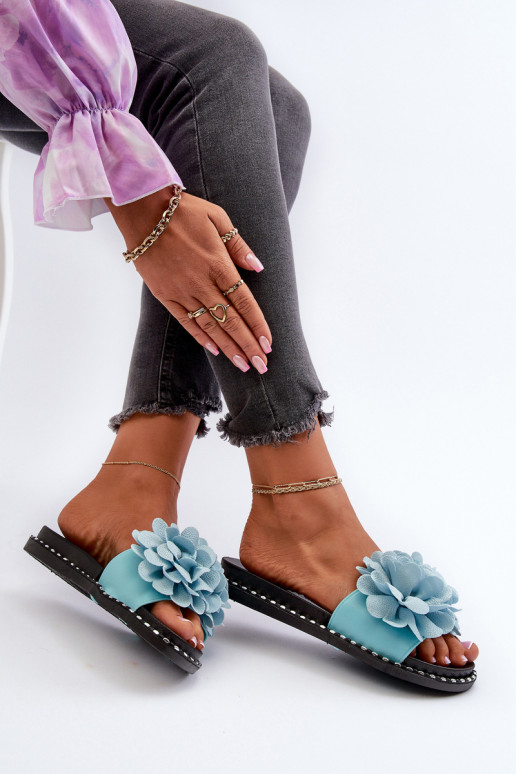 Pantofole da donna Ozdobione con motivi florealiami colore blu Cellanen