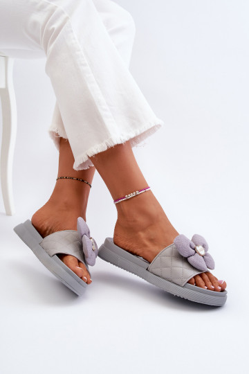 Pantofole da donna con ornamenti Abilitato Bassoj Platformie colore grigio Cedrella 2
