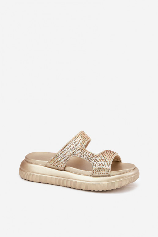Decorato Pantofole da donna con una piattaforma colore dorato Jestella