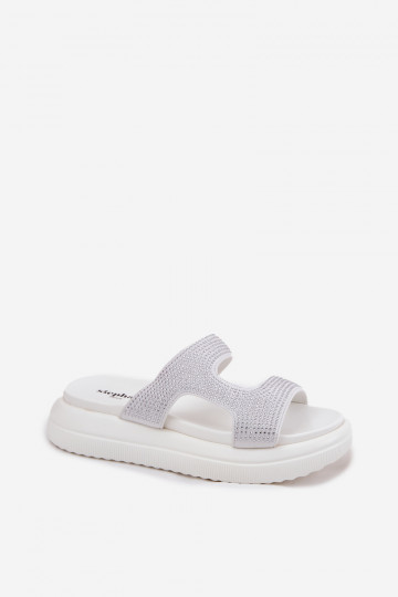 Decorato Pantofole da donna con una piattaforma Colore bianco Jestella 2