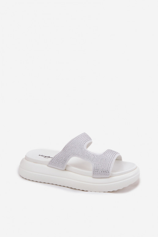 Decorato Pantofole da donna con una piattaforma Colore bianco Jestella Decorato Pantofole da donna con una piattaforma Colore bianco Jestella