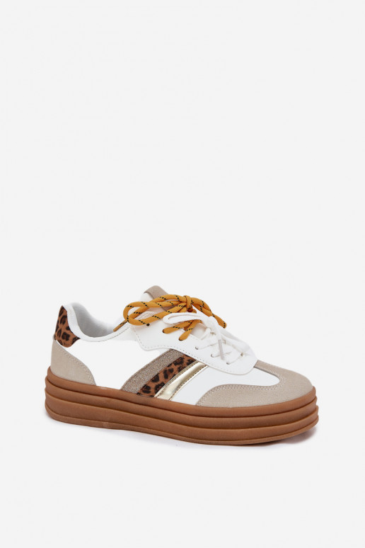 Scarpe modello sneakers Femminile con una piattaforma Z PodAójnym Allacciaturam con motivi di pelliccia di leopardo Colore bianc