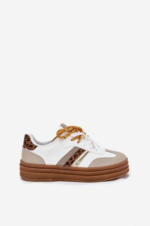Scarpe modello sneakers Femminile con una piattaforma Z PodAójnym Allacciaturam con motivi di pelliccia di leopardo Colore bianc