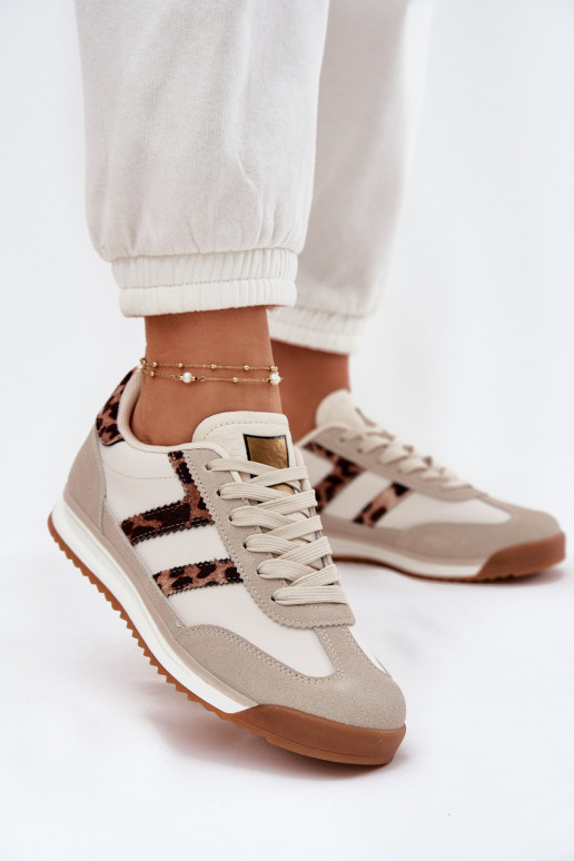 Basso Scarpe modello sneakers Femminile con motivi di pelliccia di leopardo beige Rulaana