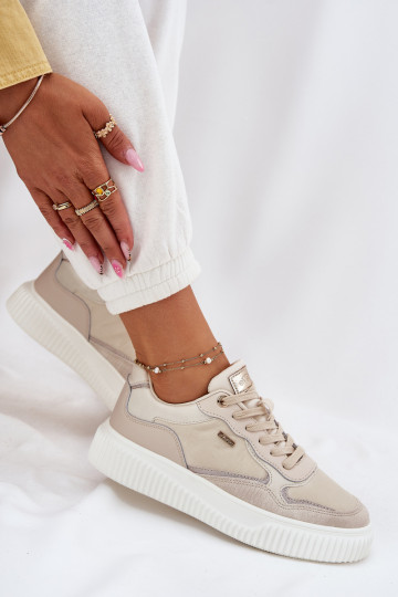 Scarpe sportive da donna color sabbia in pelle con piattaforma, "Velarria"