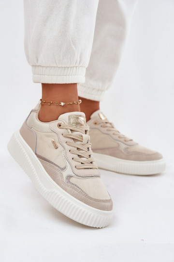 Scarpe sportive da donna color sabbia in pelle con piattaforma, "Velarria" 2