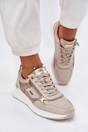 Pelle scarpe da ginnastica Scarpe modello sneakers Femminile con cerniere beige Lilimia
