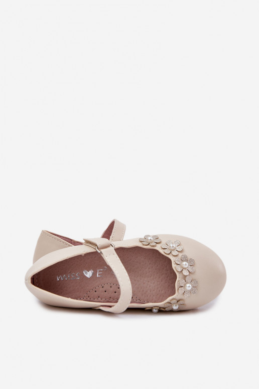 ballerine per bambini Z con motivi florealiuszkami beige Landgia