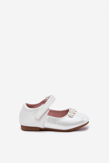 Ballerine per bambini color bianco con velcro e motivi floreali, "Nikione" 2