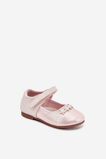 Ballerine per bambini color rosa con velcro e motivi floreali, "Nikione"