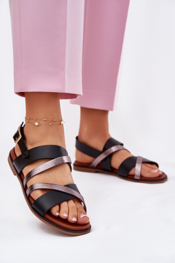 Sandali da donna con tacchi larghi con strisce Sergio Leone SK086H colore nero