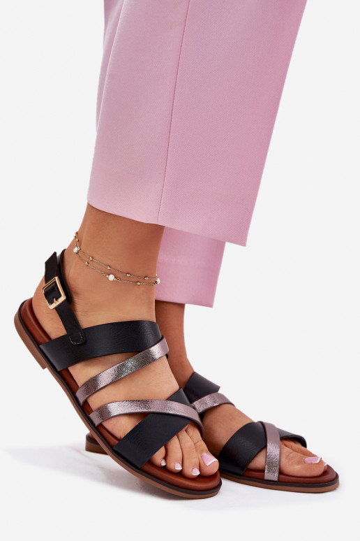 Sandali da donna con tacchi larghi con strisce Sergio Leone SK086H colore nero