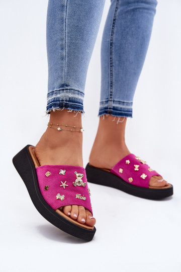 Pantofole da donna in suede rosa con fibbie, Vinceza 66741