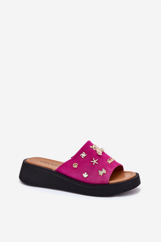 Pantofole da donna in pelle scamosciata Z Przypinkami Vinceza 66741 colore rosa Pantofole da donna in pelle scamosciata Z Przypinkami Vinceza 66741 colore rosa