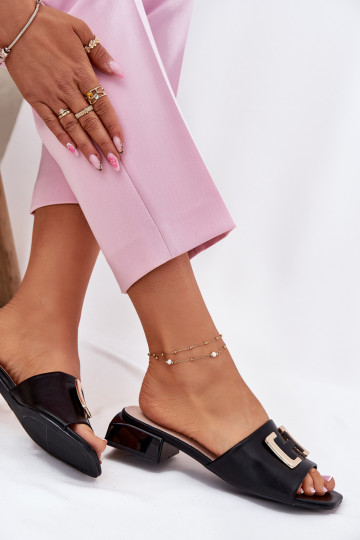 Pantofole eleganti da donna nere con tacco e dettagli dorati, Vinceza 62229