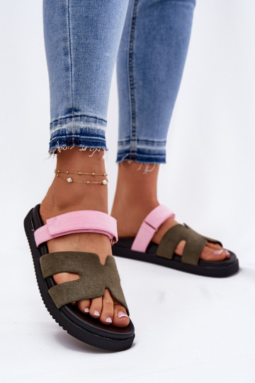 Pantofole da donna Z con chiusura adesivaem Vinceza 17401 verde-colore rosa