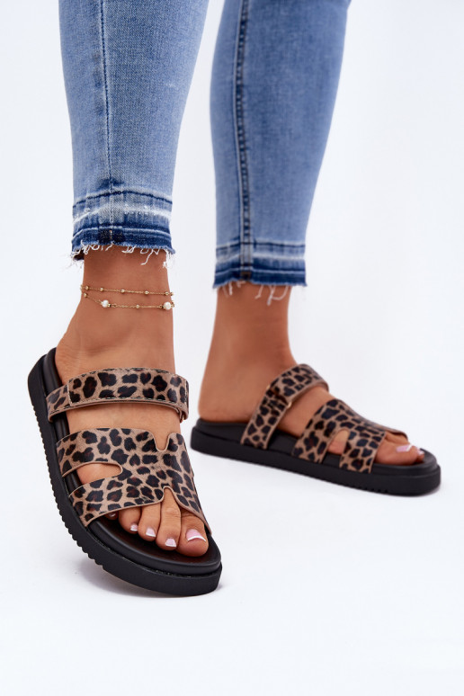 Pantofole da donna Z con chiusura adesivaem Vinceza 17401 con motivi di pelliccia di leopardo