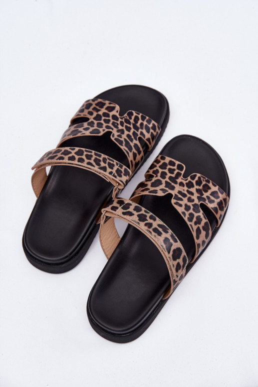 Pantofole da donna Z con chiusura adesivaem Vinceza 17401 con motivi di pelliccia di leopardo