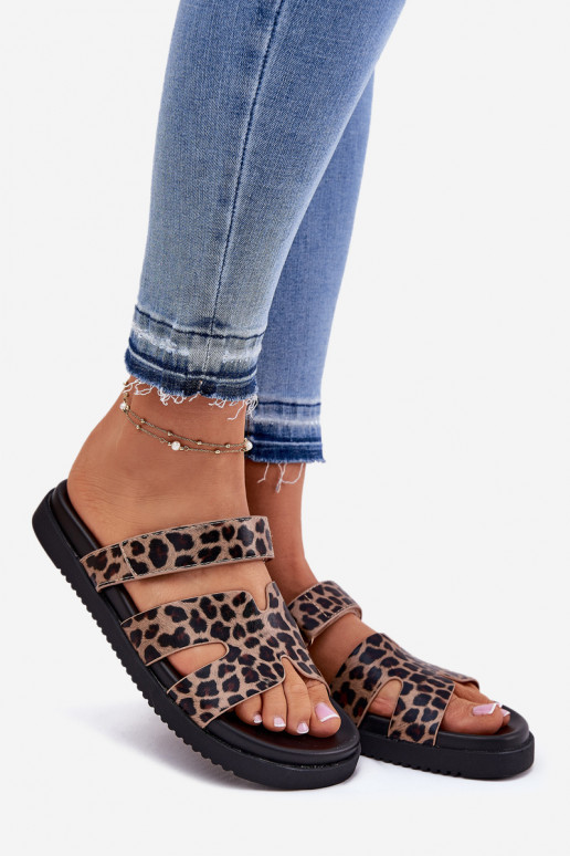 Pantofole da donna Z con chiusura adesivaem Vinceza 17401 con motivi di pelliccia di leopardo