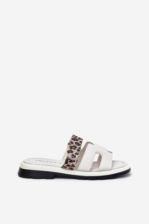 Pantofole in pelle Femminile Z con chiusura adesivaem con motivi di pelliccia di leopardo Vinceza 66769 colore avorio Pantofole in pelle Femminile Z con chiusura adesivaem con motivi di pelliccia di leopardo Vinceza 66769 colore avorio