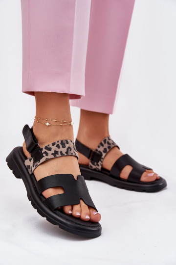 Scarpe nere da donna con tacco largo e motivo leopardo, Vinceza 66780
