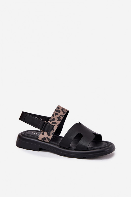 Sandali da donna Femminile con tacchi larghi con motivi di pelliccia di leopardo Vinceza 66780 colore nero Sandali da donna Femminile con tacchi larghi con motivi di pelliccia di leopardo Vinceza 66780 colore nero