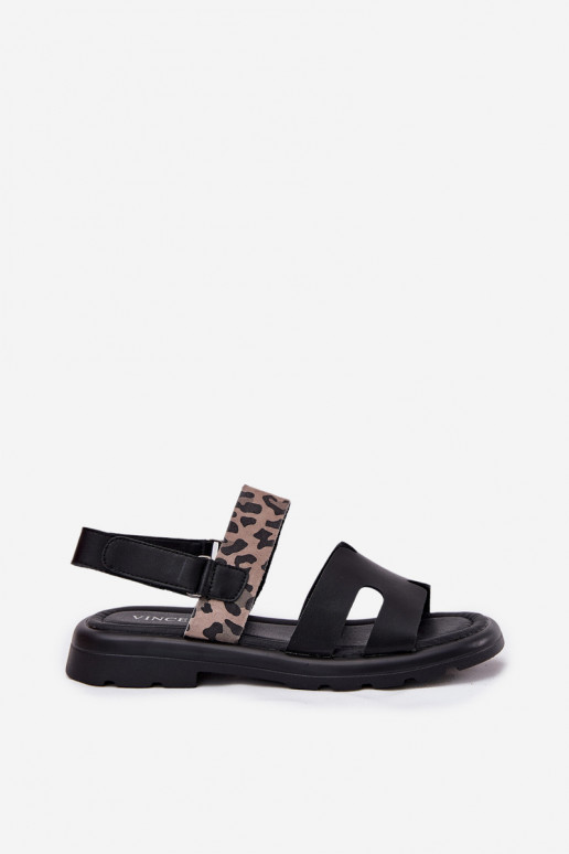 Sandali da donna Femminile con tacchi larghi con motivi di pelliccia di leopardo Vinceza 66780 colore nero Sandali da donna Femminile con tacchi larghi con motivi di pelliccia di leopardo Vinceza 66780 colore nero
