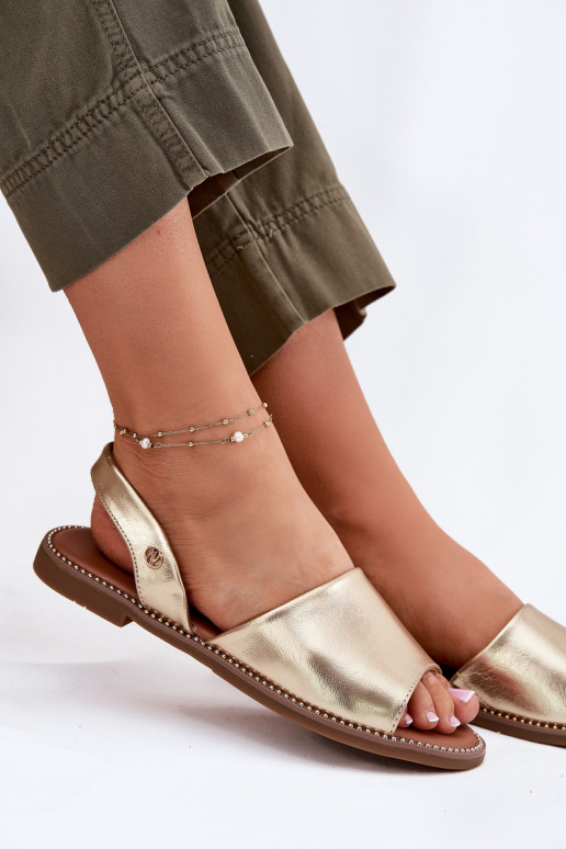 Sandali da donna con tacchi larghi Eko Pelle colore dorato Dereka