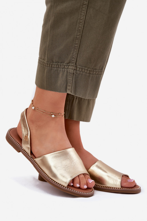 Sandali da donna con tacchi larghi Eko Pelle colore dorato Dereka