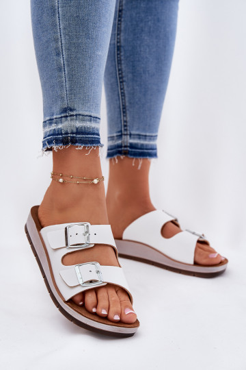 Ciabatte bianche da donna con fibbie, Inblu CP000042 2