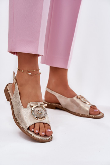 Stile elegante sandali con ornamenti con tacchi larghi S.Barski KV51-003 colore dorato