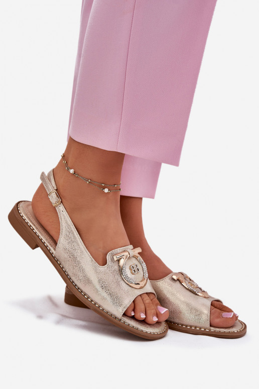 Stile elegante sandali con ornamenti con tacchi larghi S.Barski KV51-003 colore dorato