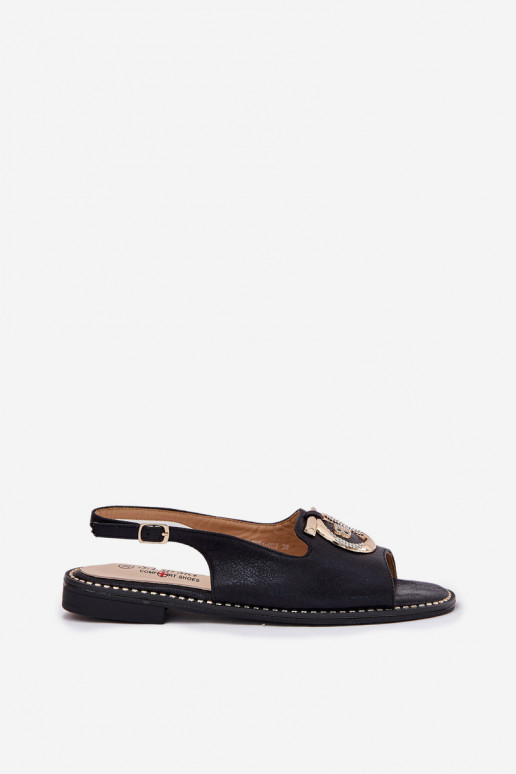 Stile elegante sandali con ornamenti con tacchi larghi S.Barski KV51-003 colore nero Stile elegante sandali con ornamenti con tacchi larghi S.Barski KV51-003 colore nero